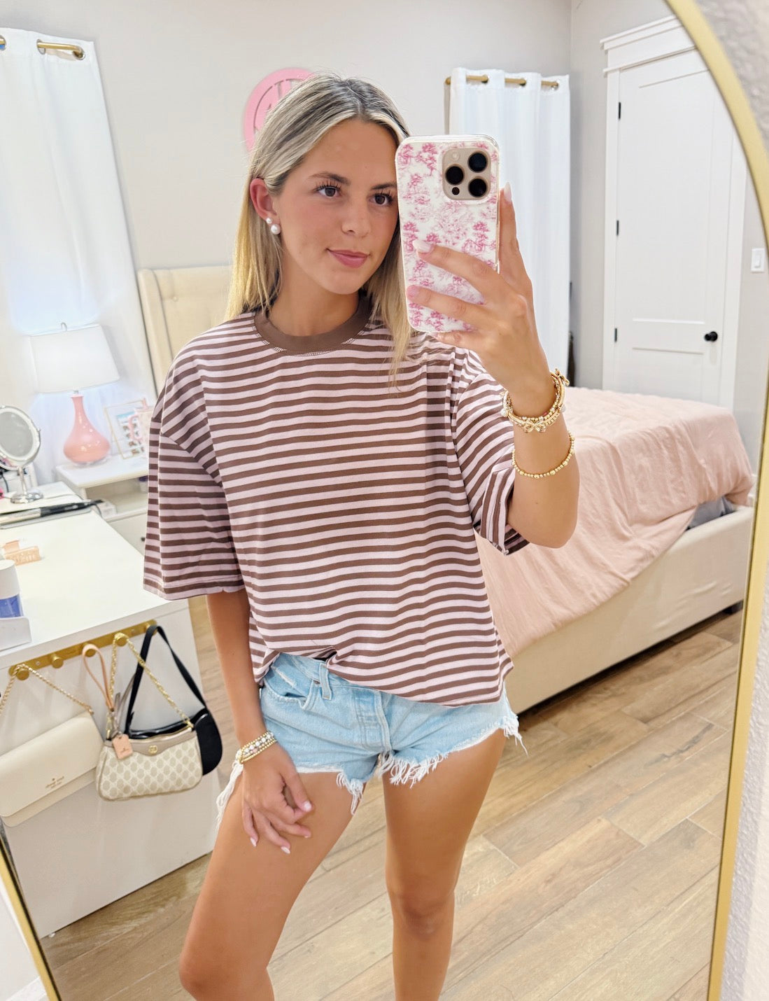 Brown-Pink Striped Tee