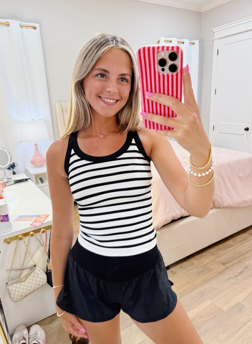 Black Stripe Ribbed Tank