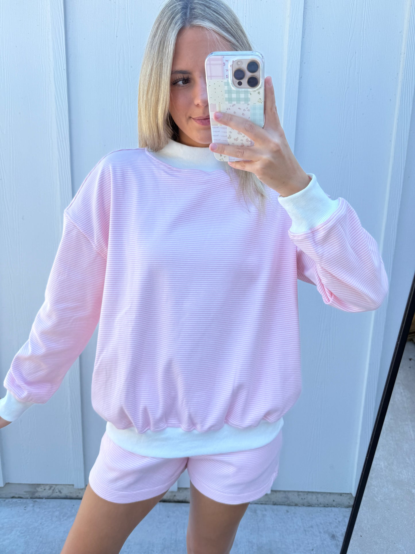 Pink Stripe Mockneck