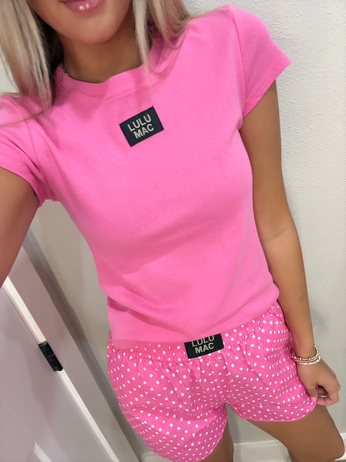 Bubblegum Polka Dot Lulu Mac Shorts
