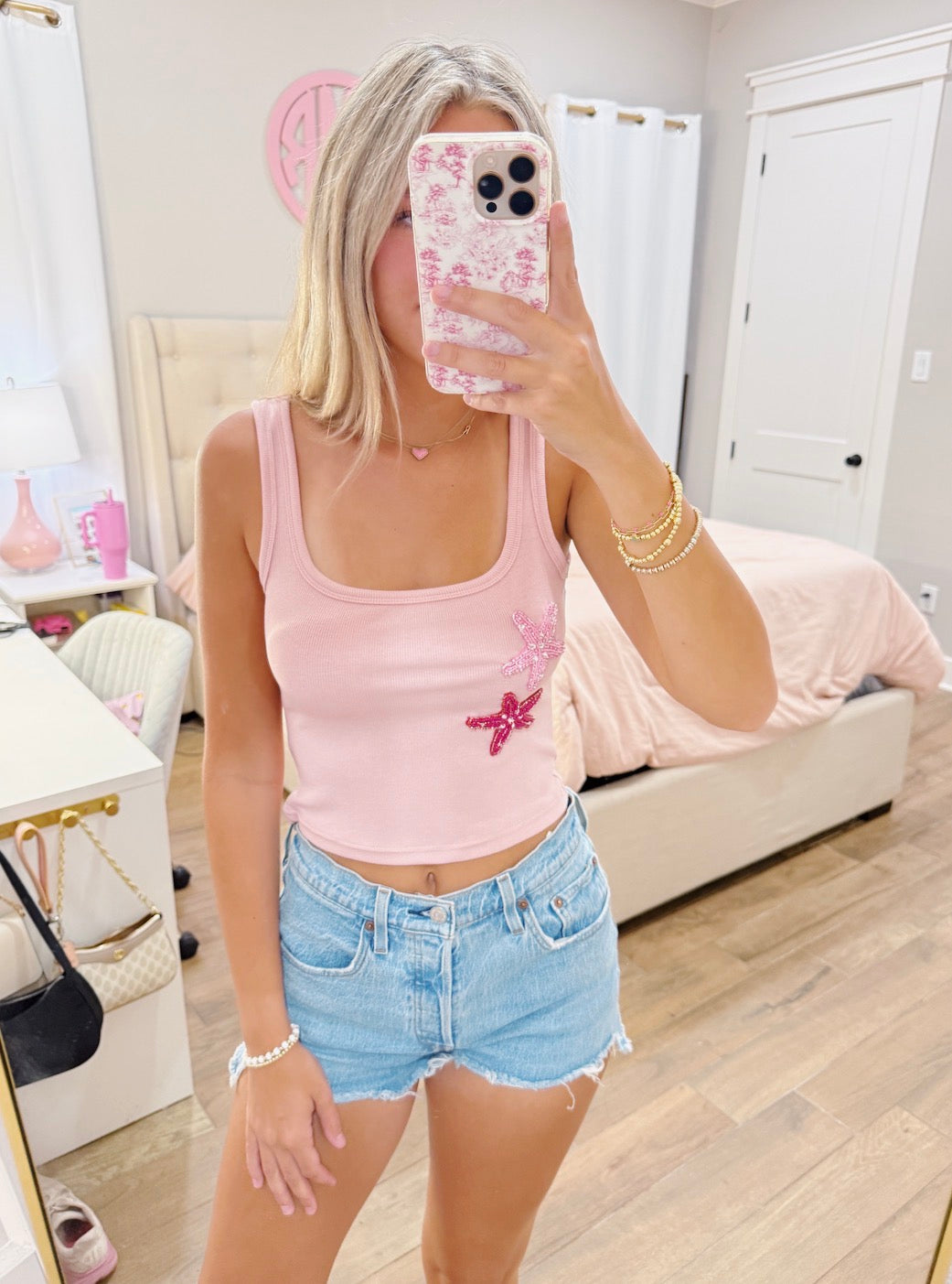 Pink Beaded Starfish Tank