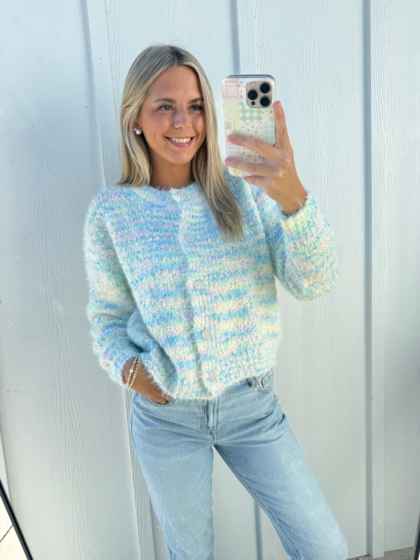 Multicolor Pearl Button Down Cardigan