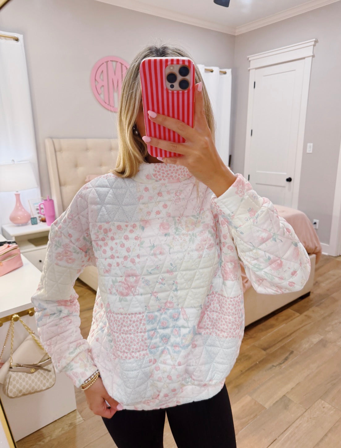 Floral Quilted Mockneck