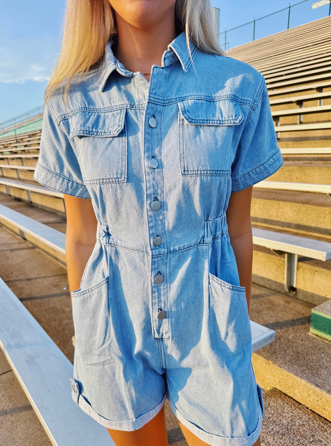Tailgate Queen Denim Romper
