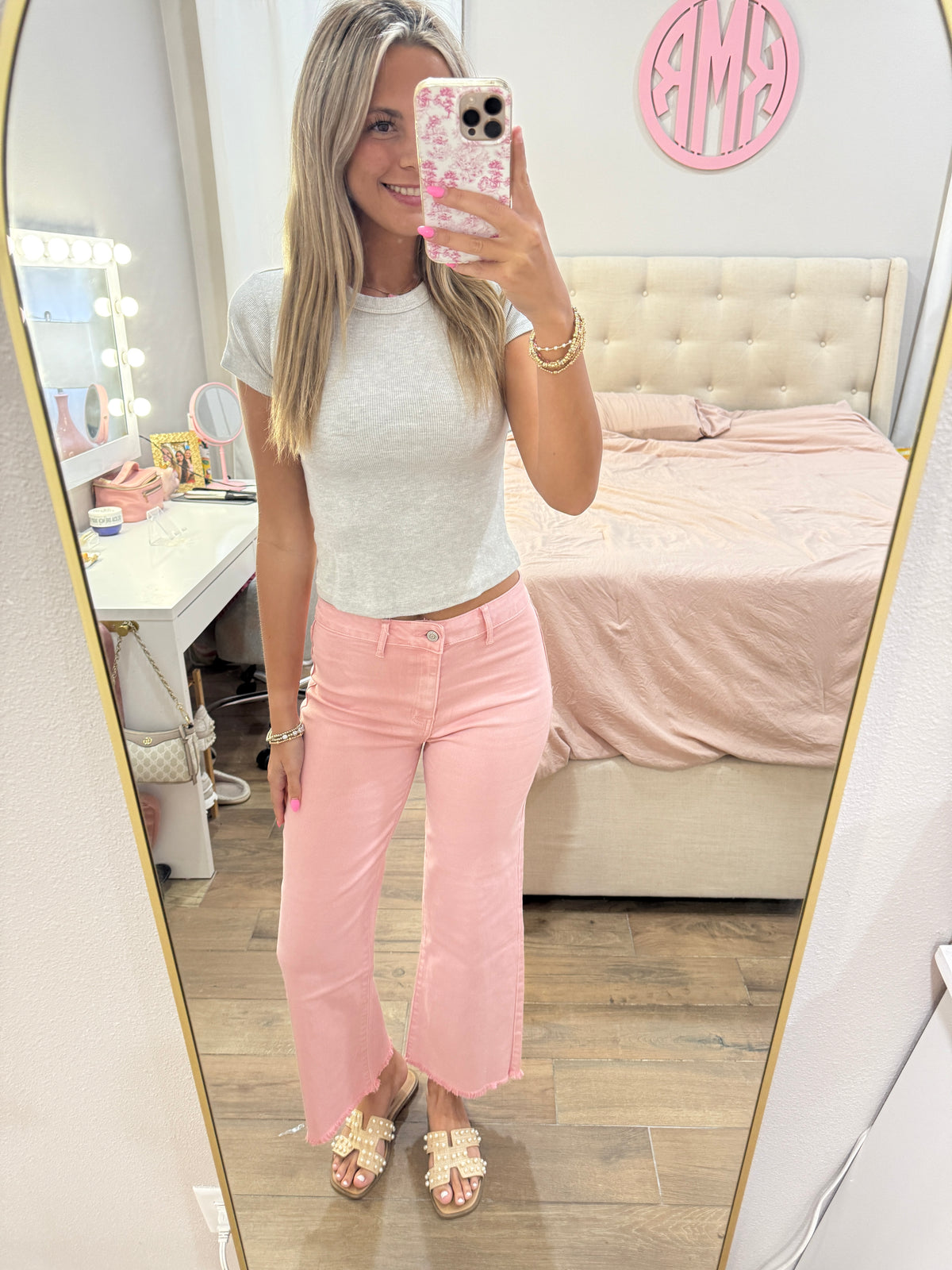 Pink Frayed Denim Pants