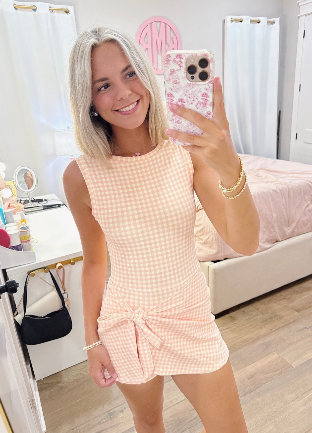 Pink/Orange Gingham Wrap Romper