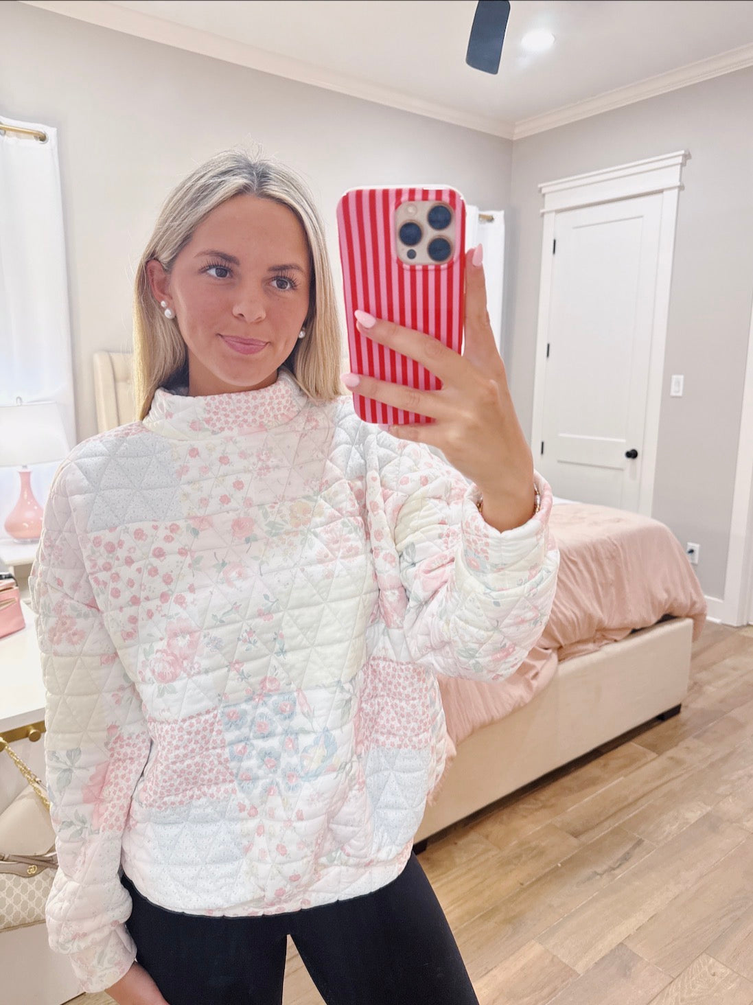Floral Quilted Mockneck