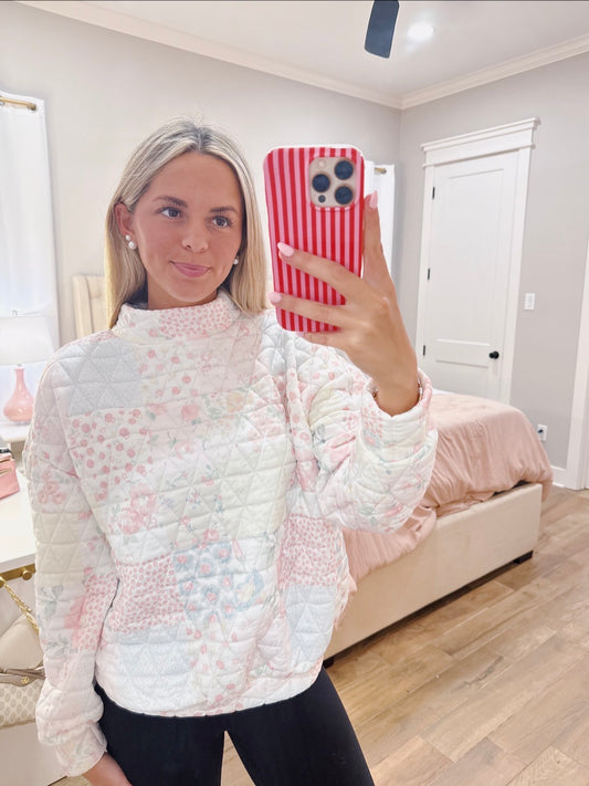 Floral Quilted Mockneck