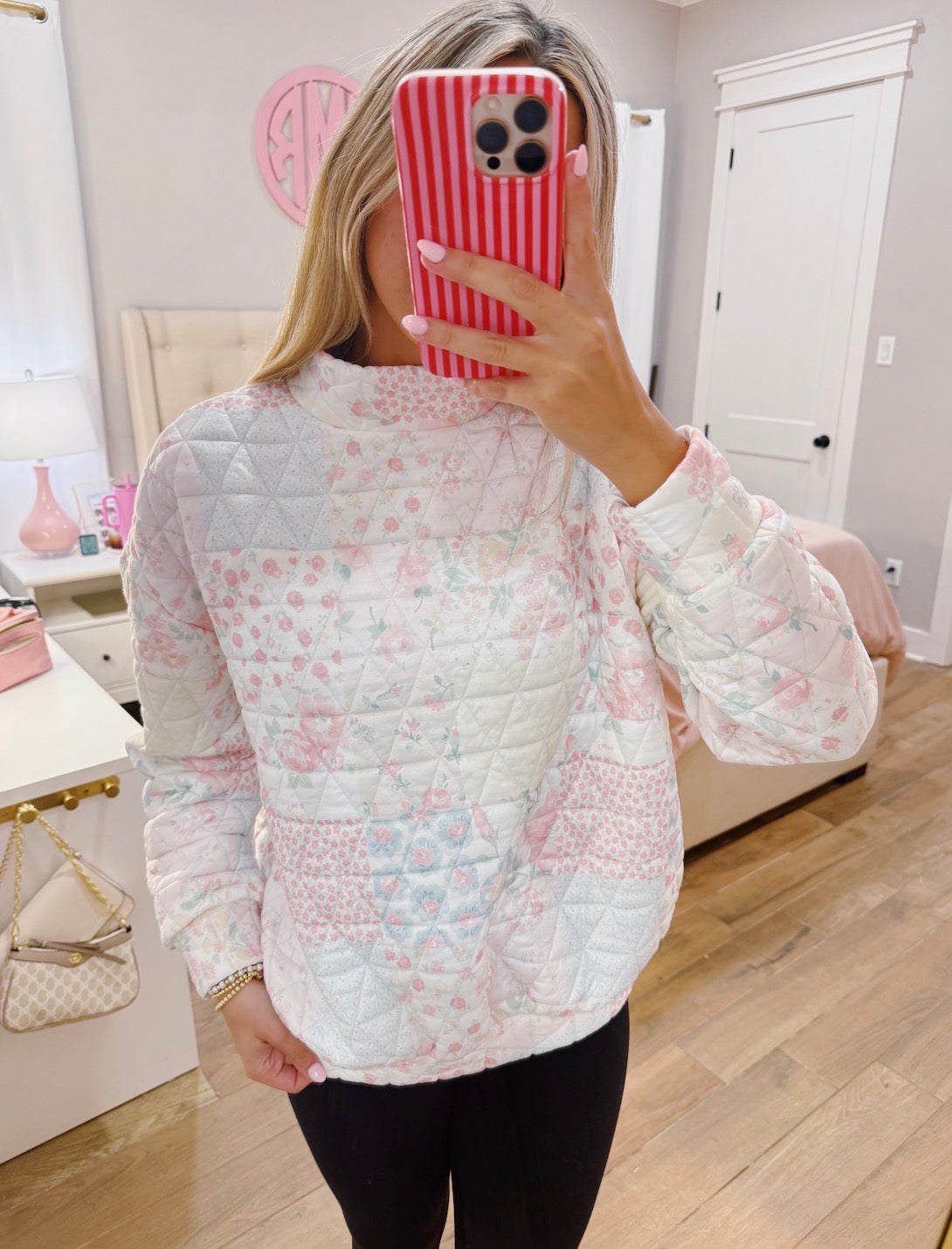 Floral Quilted Mockneck