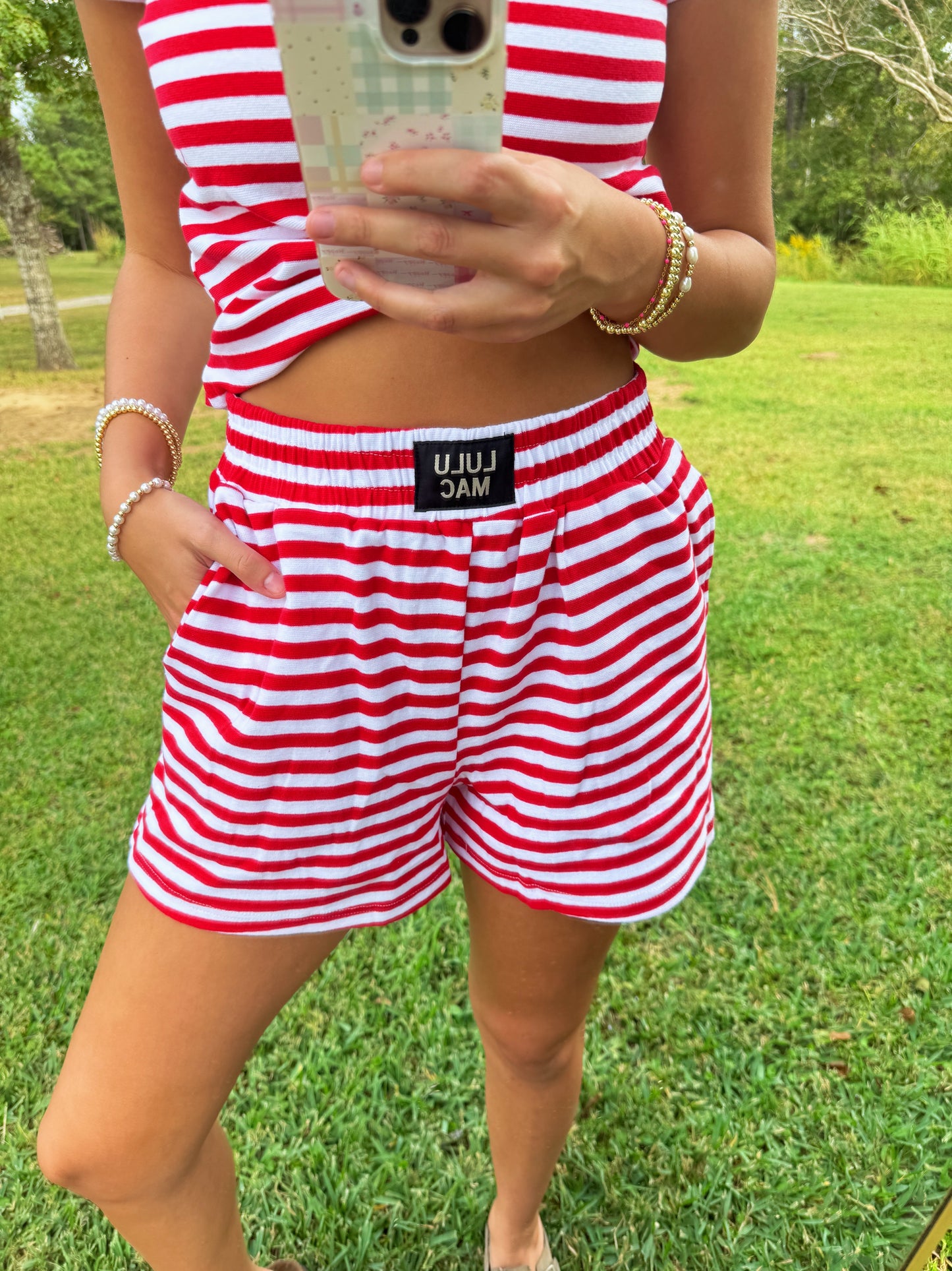 Red Stripe Lulu Mac Shorts