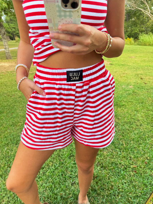 Red Stripe Lulu Mac Shorts