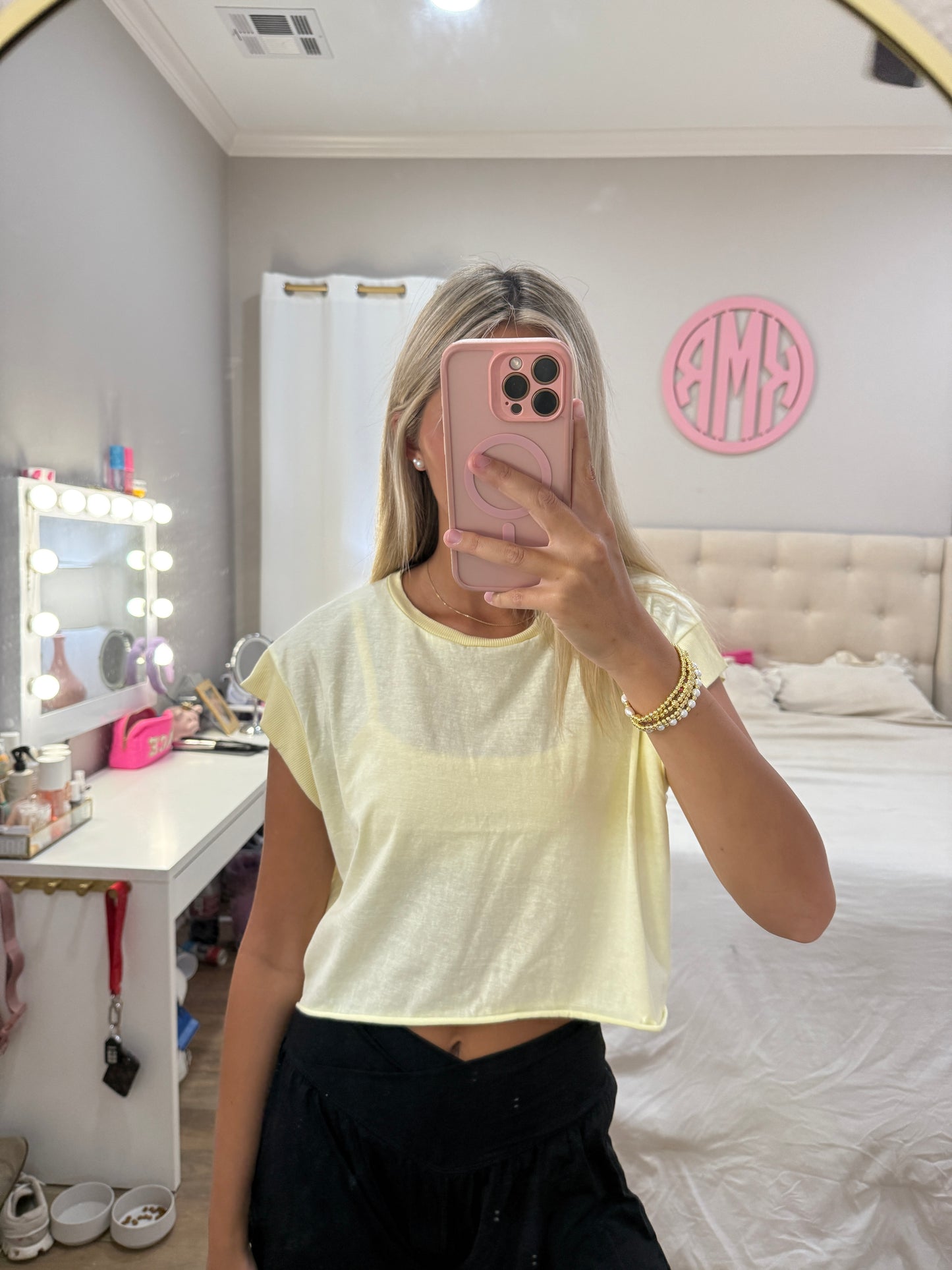 Butter Yellow Flowy Backless Top