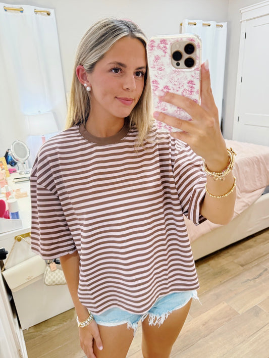 Brown-Pink Striped Tee