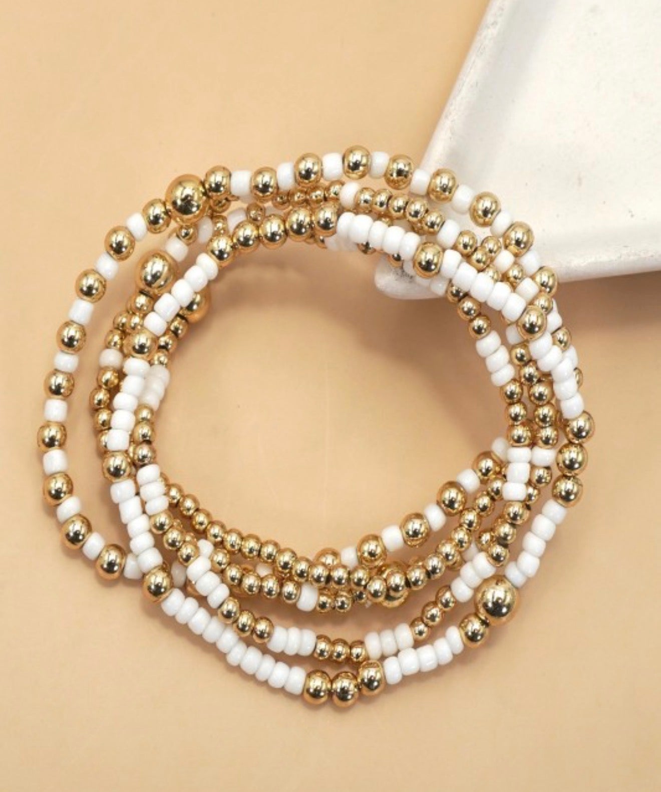 White Beaded Bracelet Stack