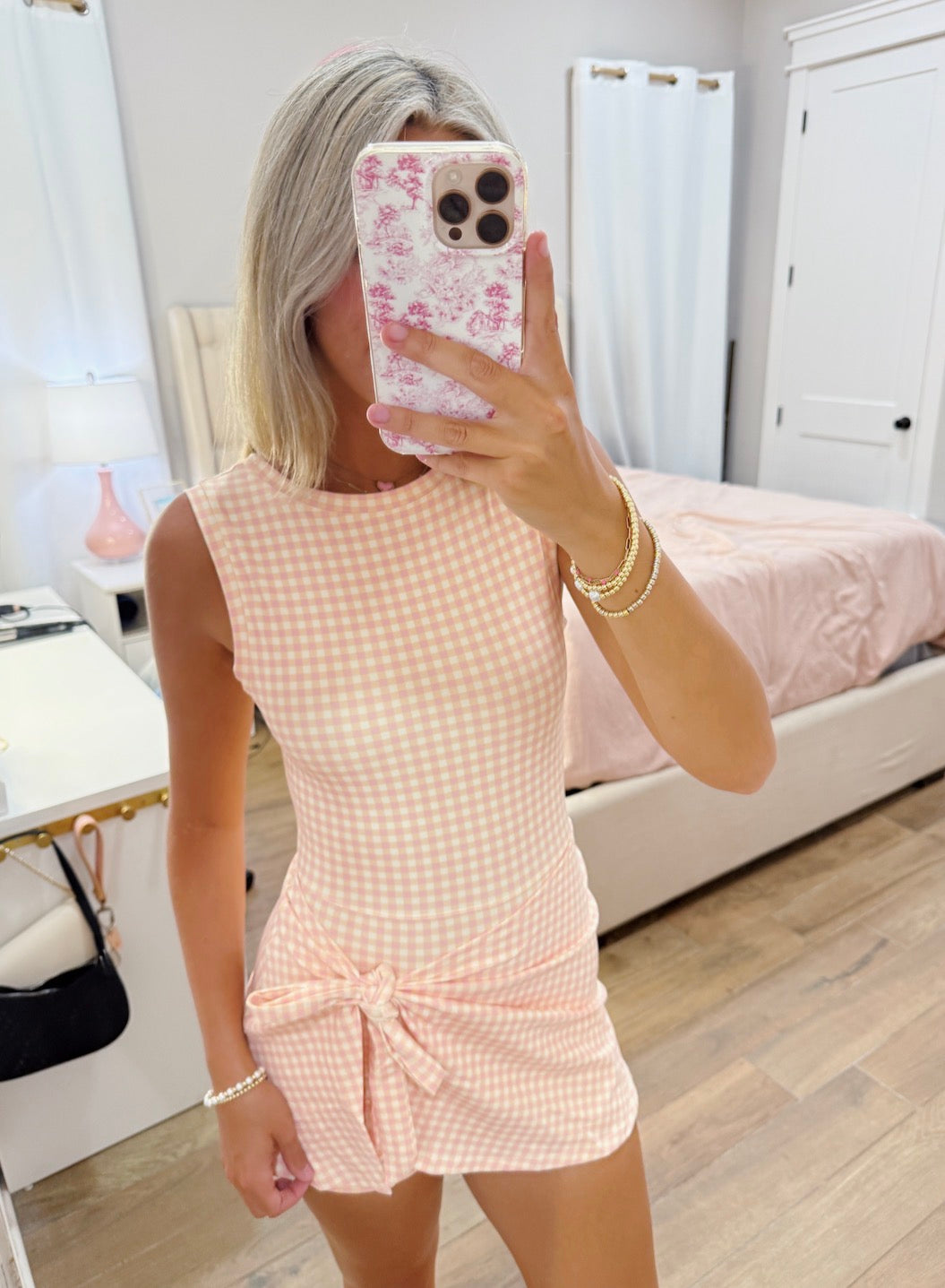 Pink/Orange Gingham Wrap Romper
