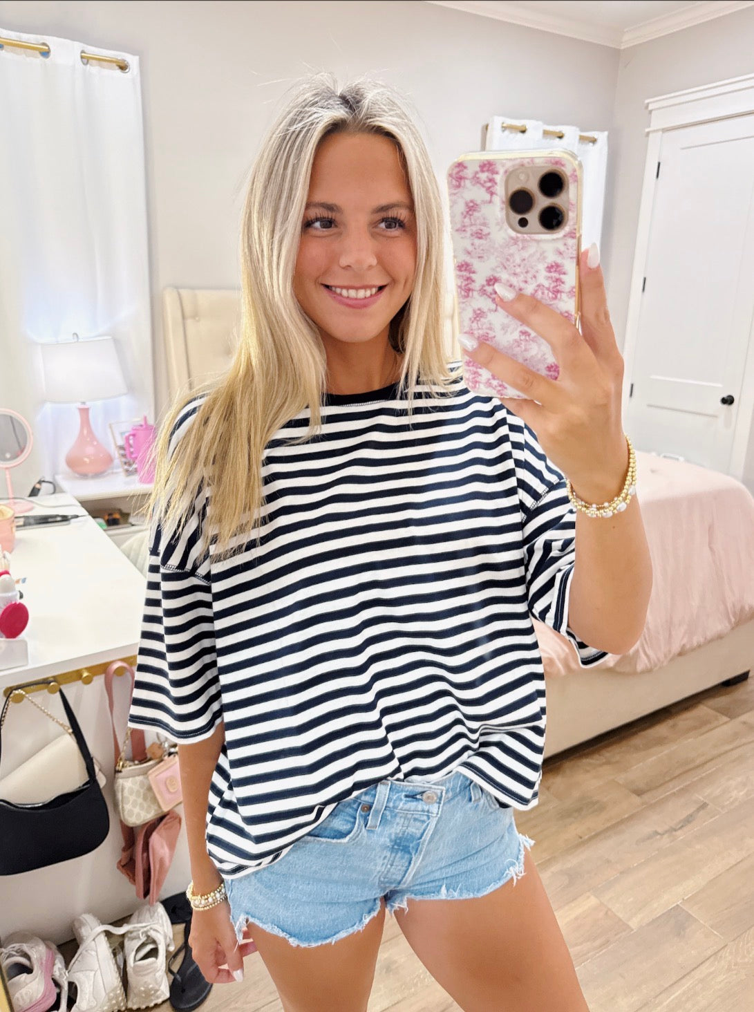 Navy & White Striped Boxy Tee