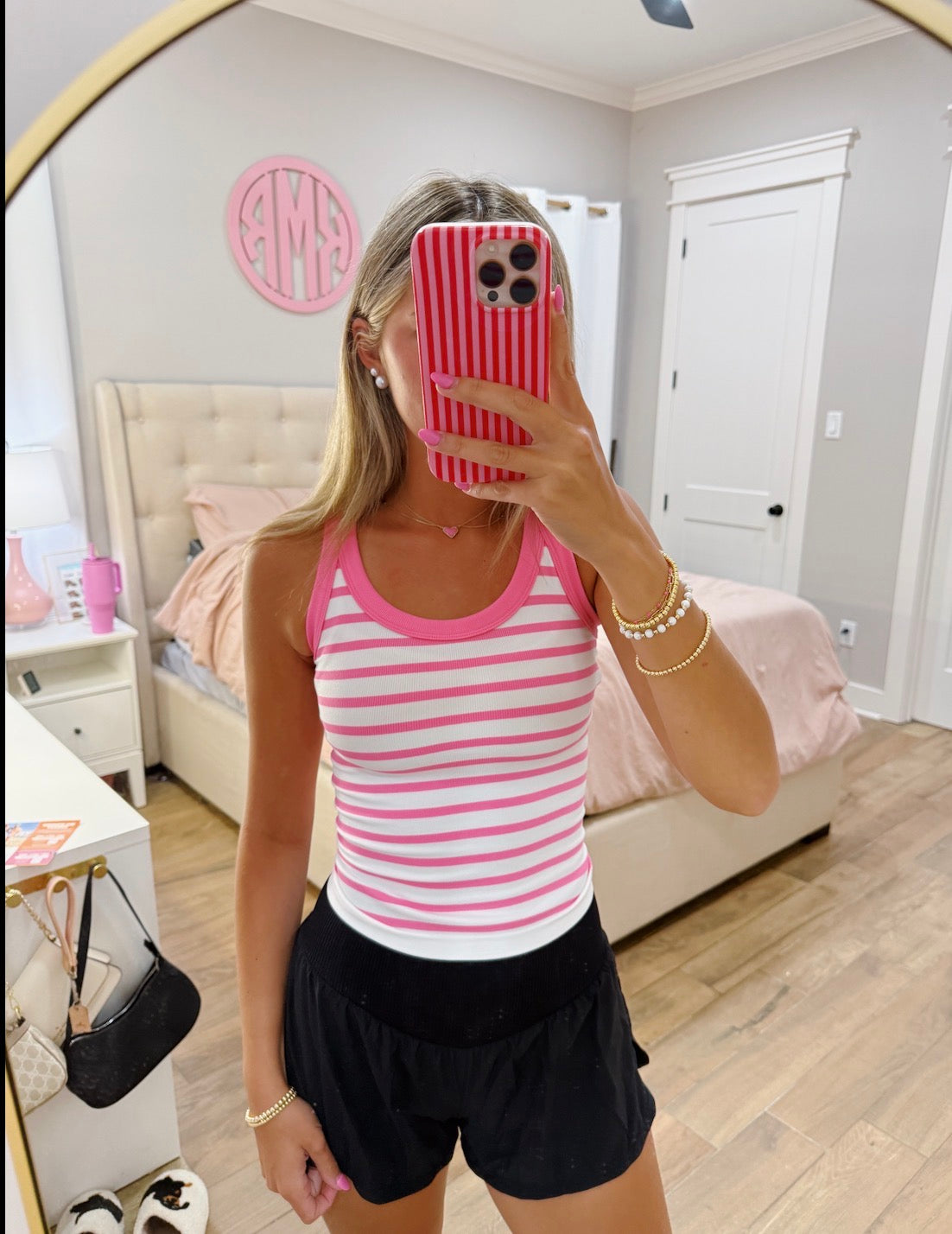 Pink Stripe Ribbed Tank