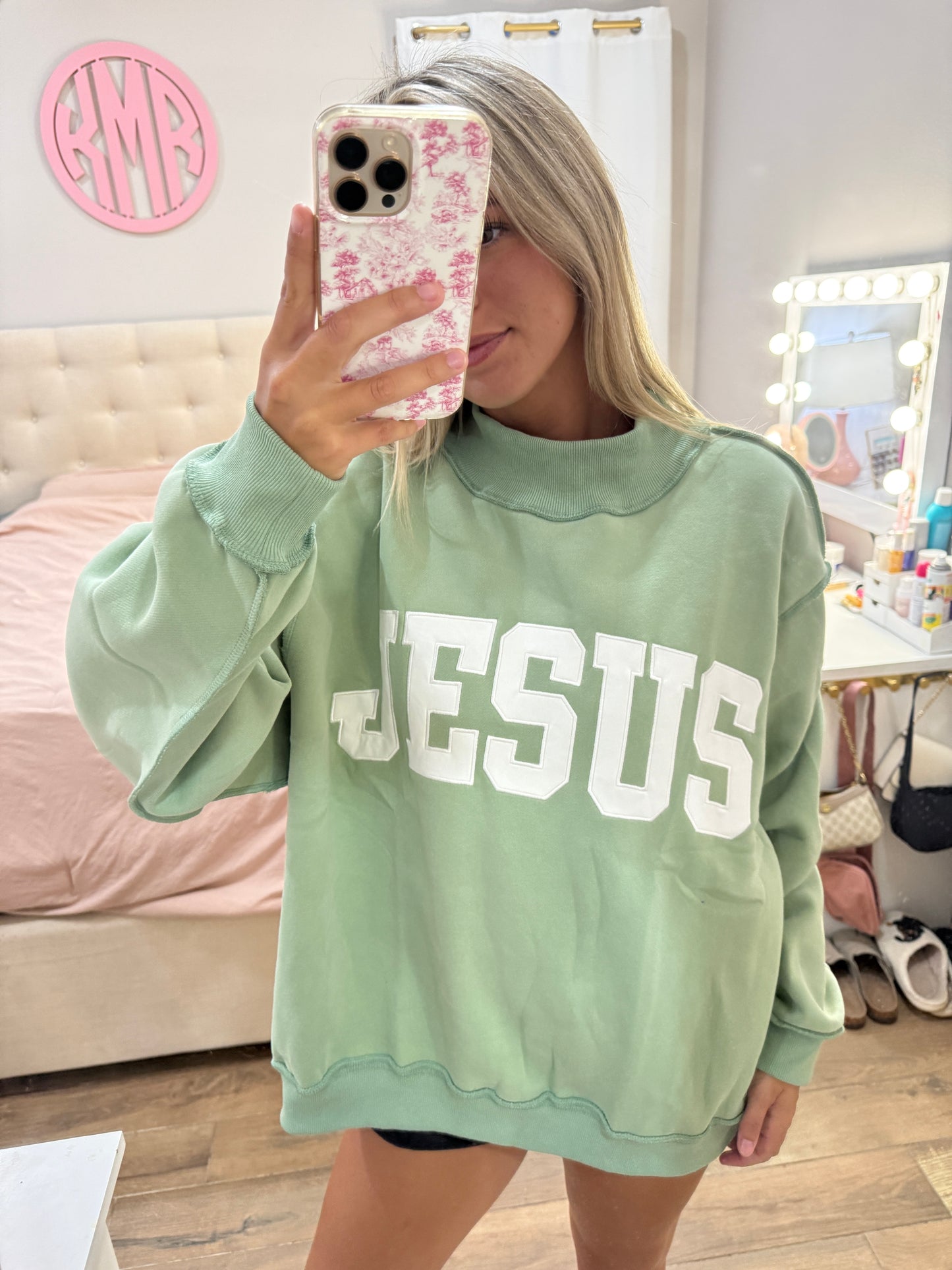 Sage Green Jesus Mockneck