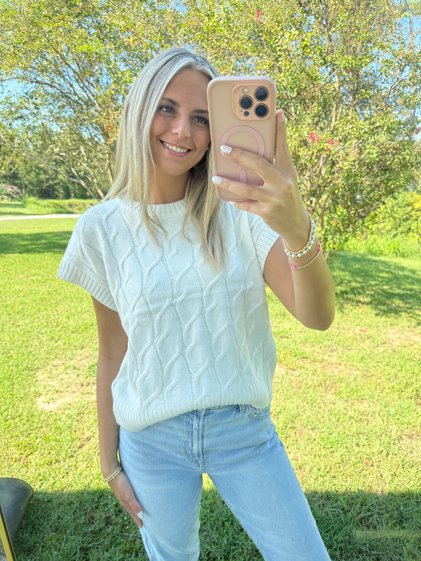 White Cable Knit Top