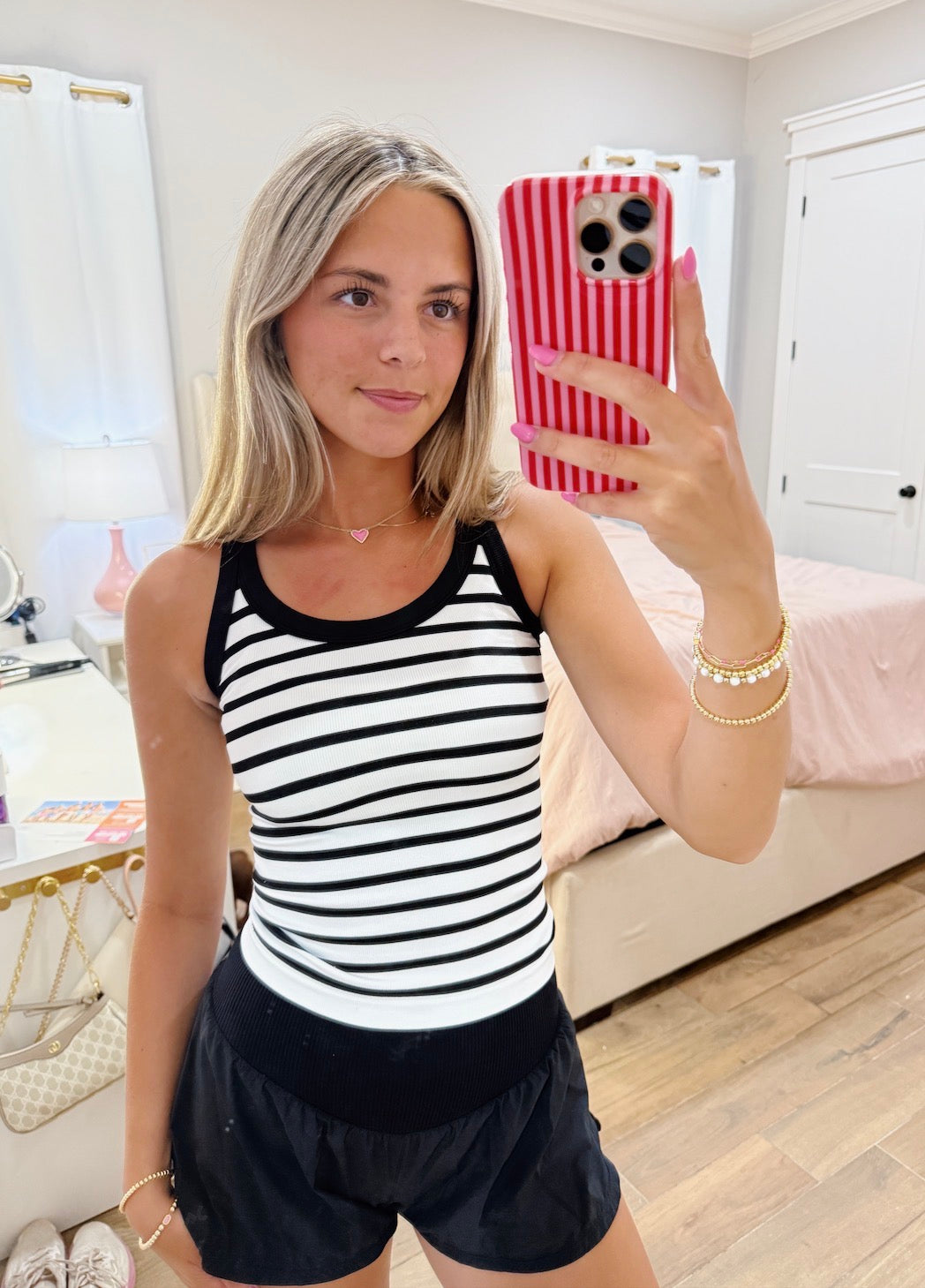 Black Stripe Ribbed Tank