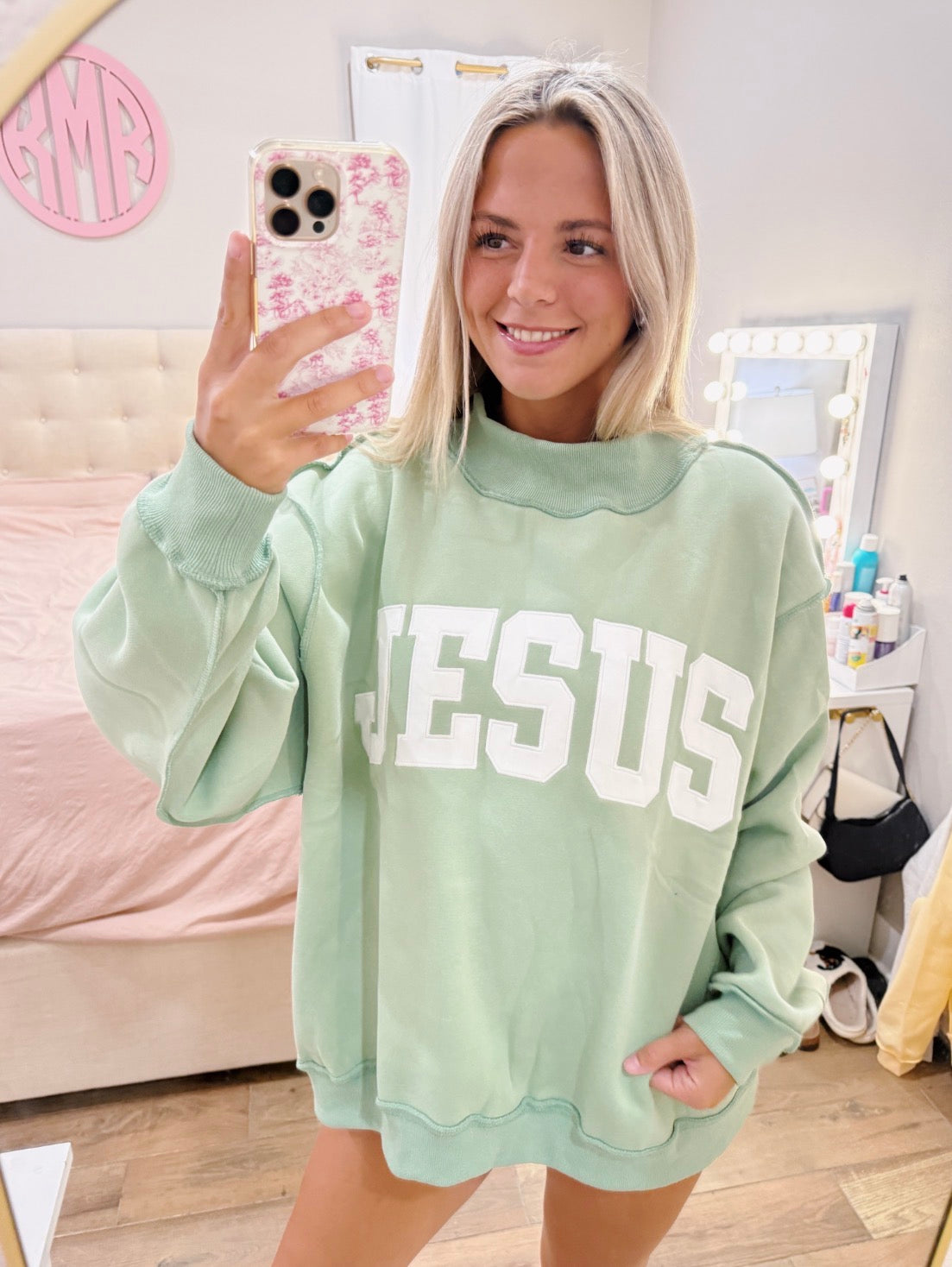 Sage Green Jesus Mockneck
