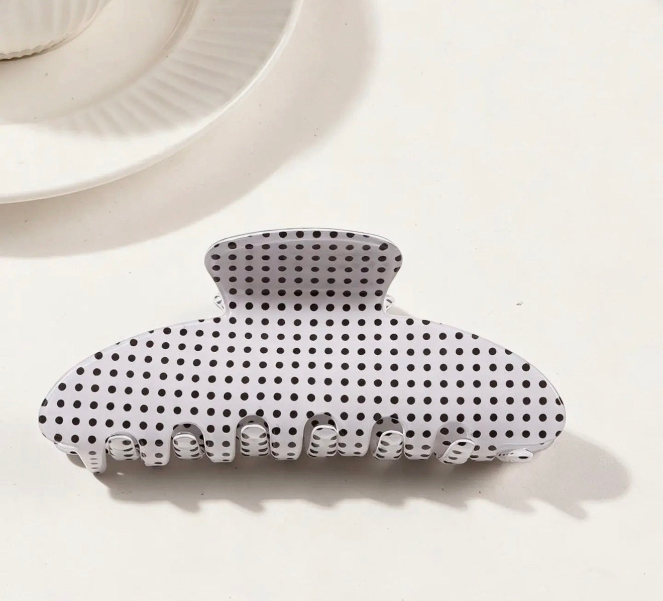 White Polka Dot Claw Clip