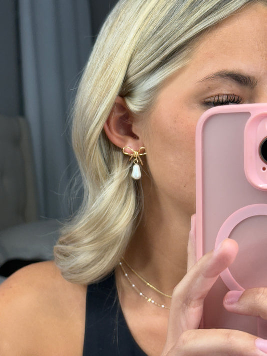 Bow Pearl Drop Earrings