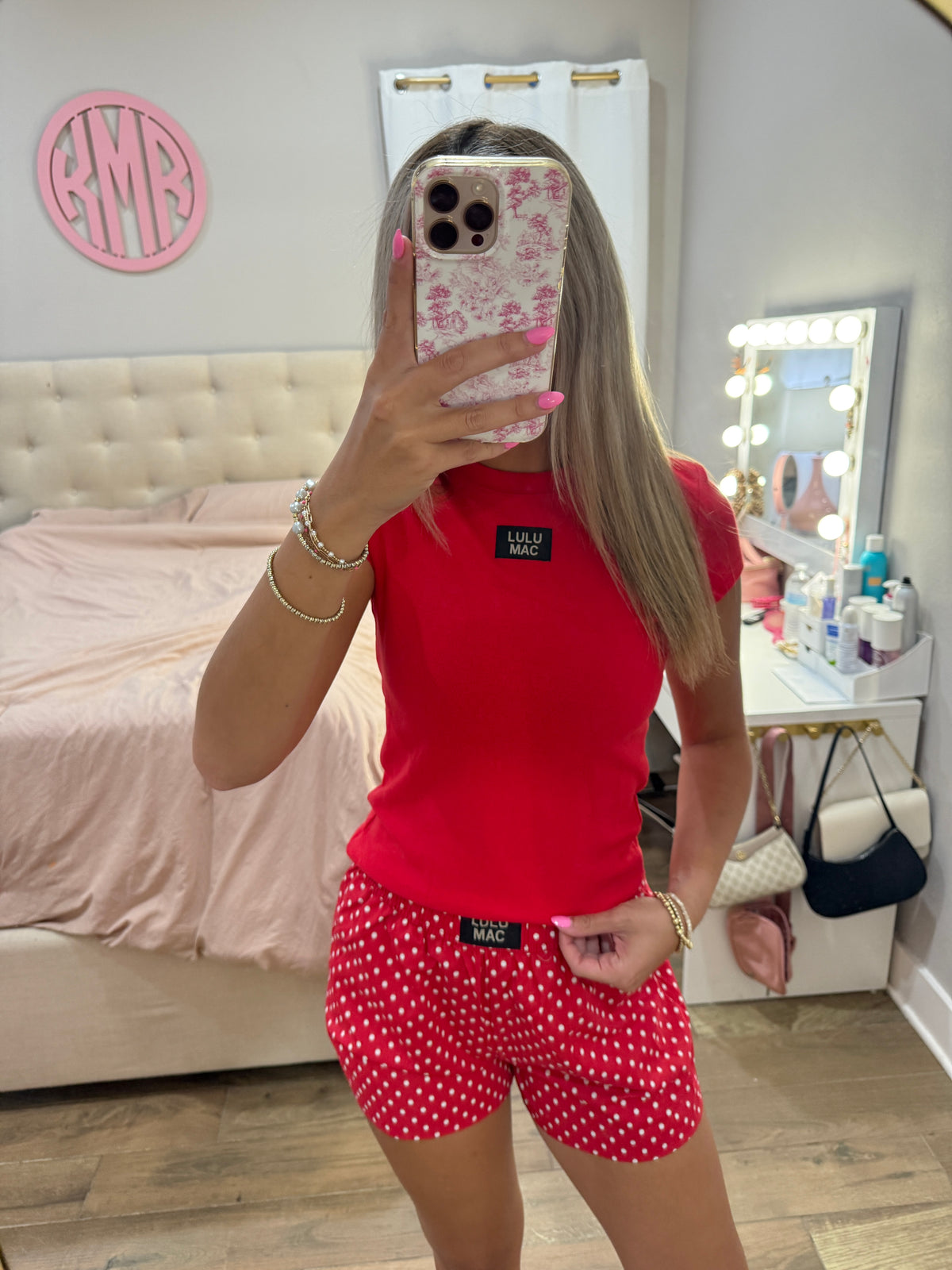 Red Polka Dot Lulu Mac Shorts