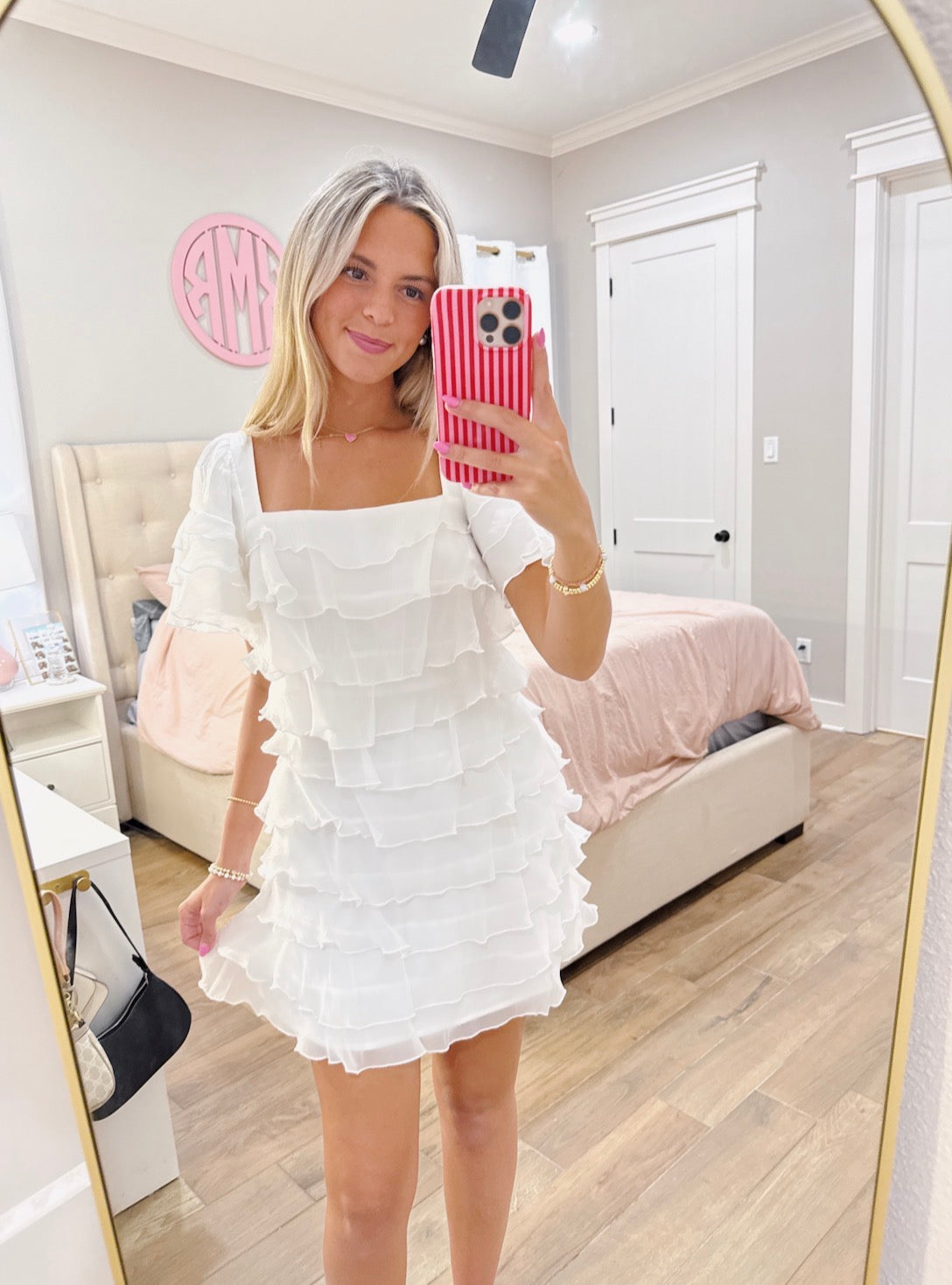 White Ruffle Detail Dress