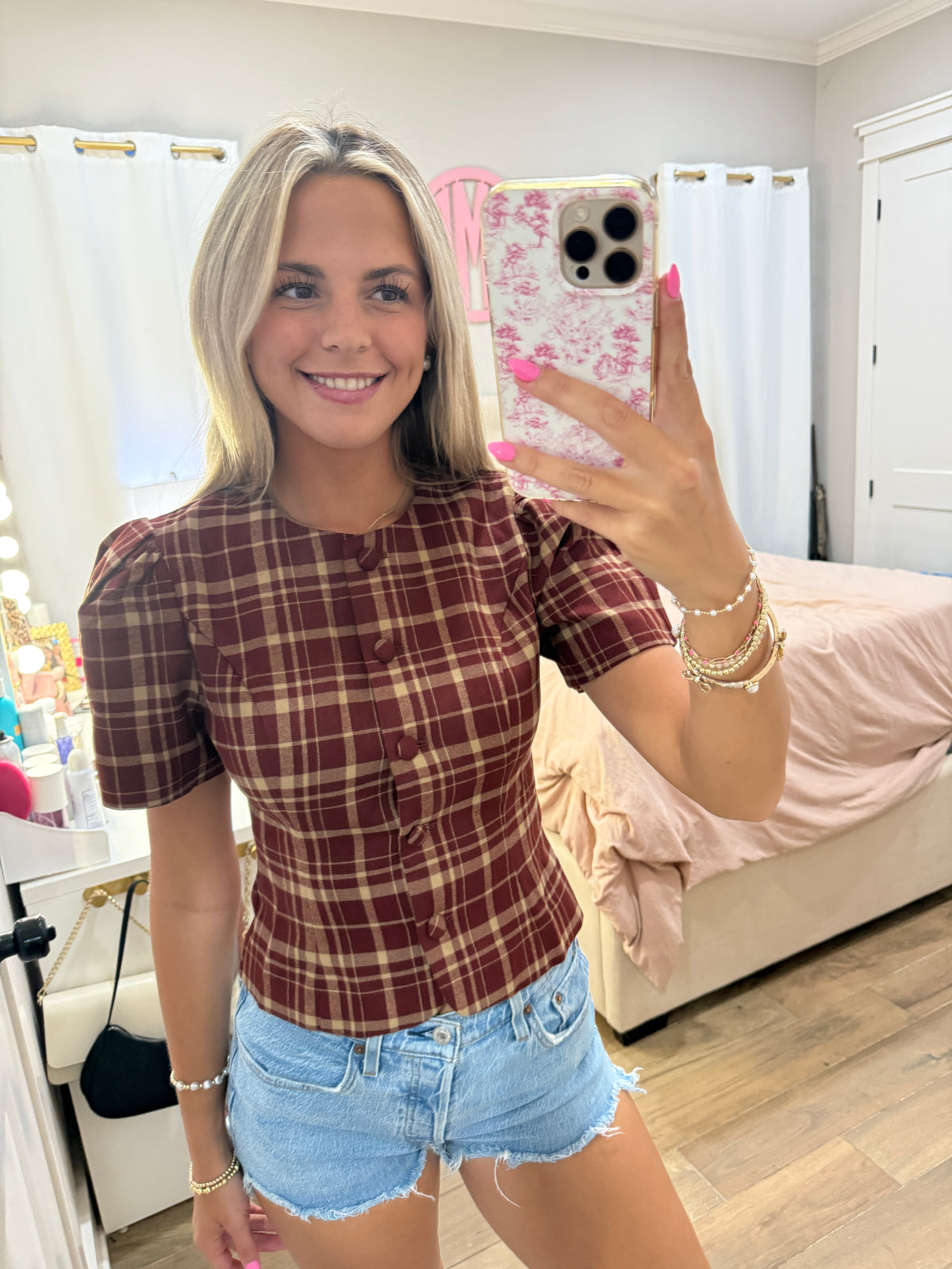 Plaid Puff Sleeve