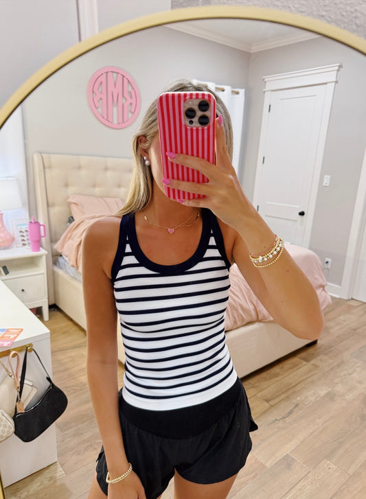 Navy Stripe Ribbed Tank
