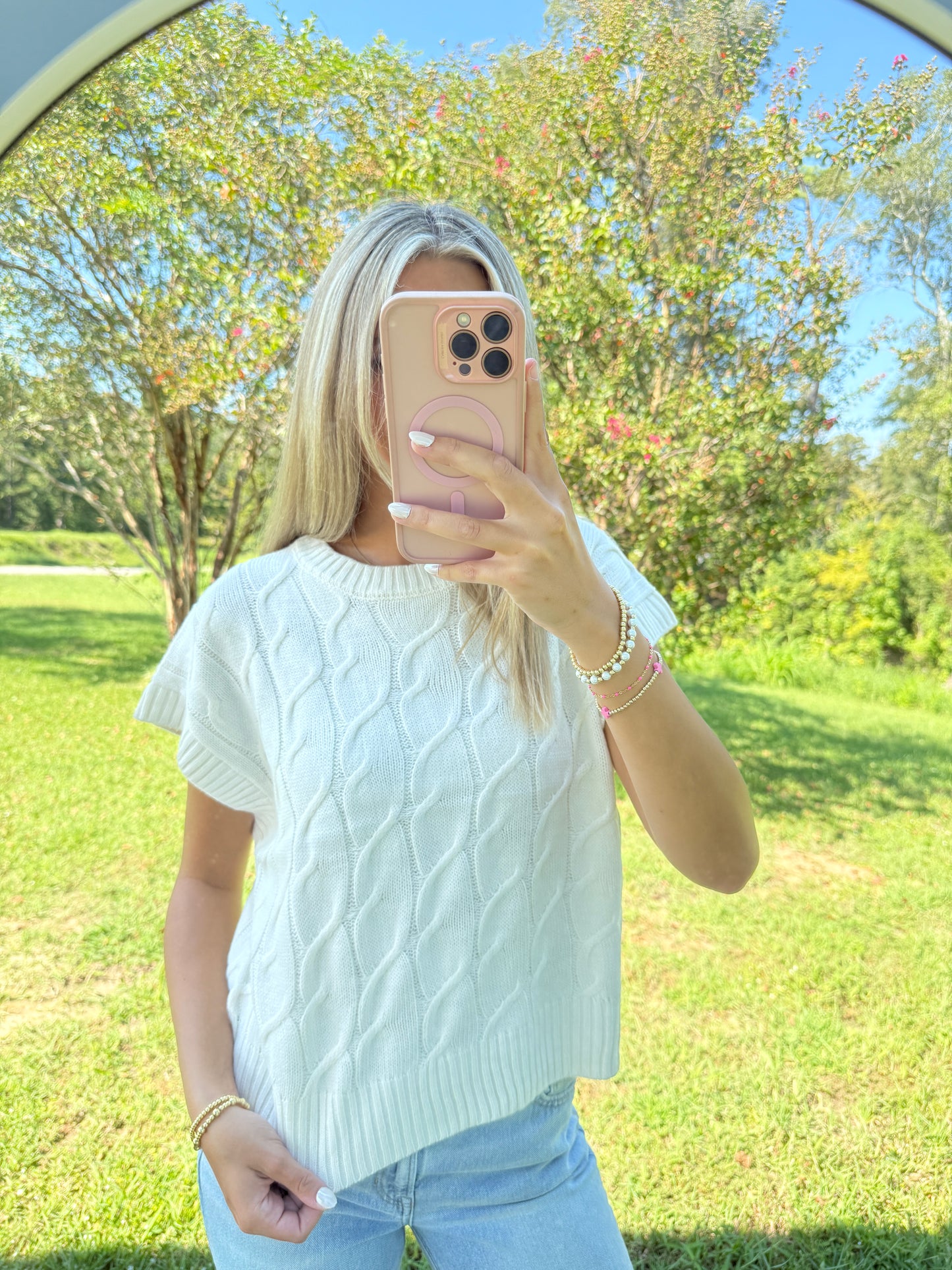 White Cable Knit Top