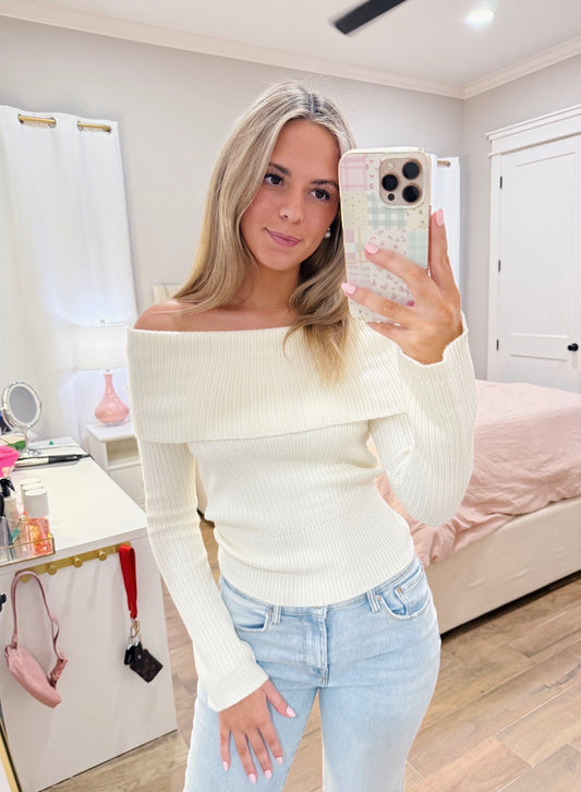 Foldover Off-Shoulder Sweater
