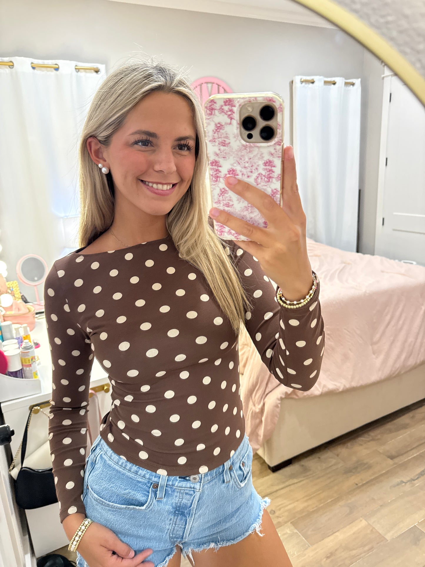 Longsleeve Brown Dotted Tee
