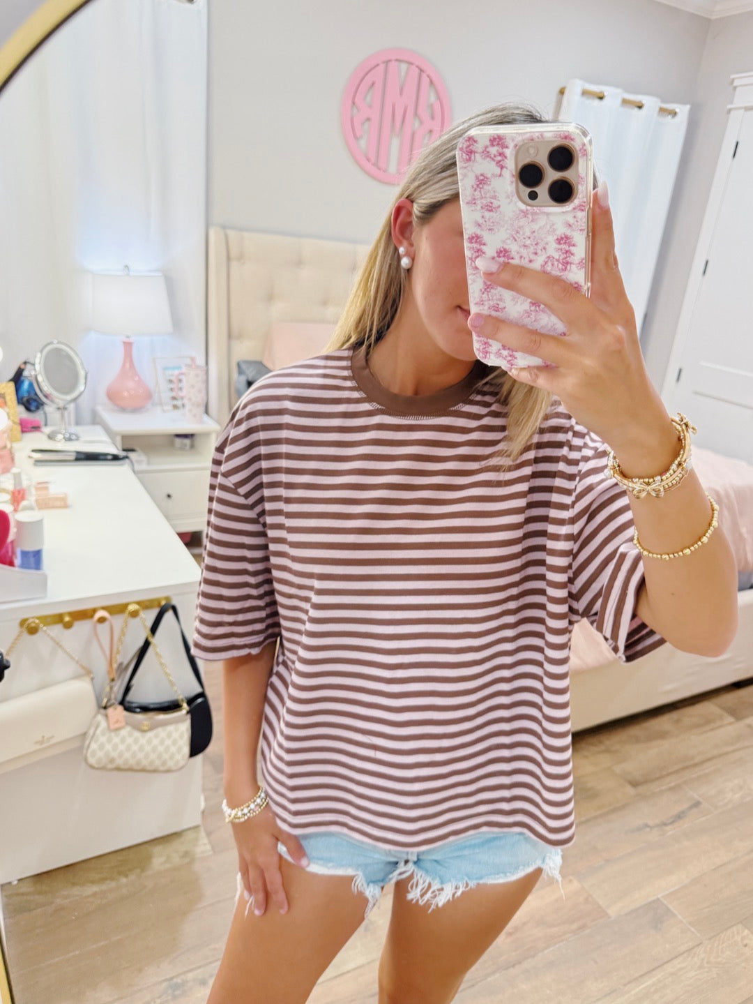 Brown-Pink Striped Tee