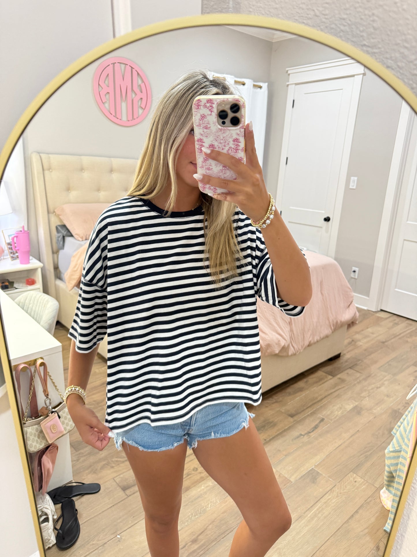 Navy & White Striped Boxy Tee