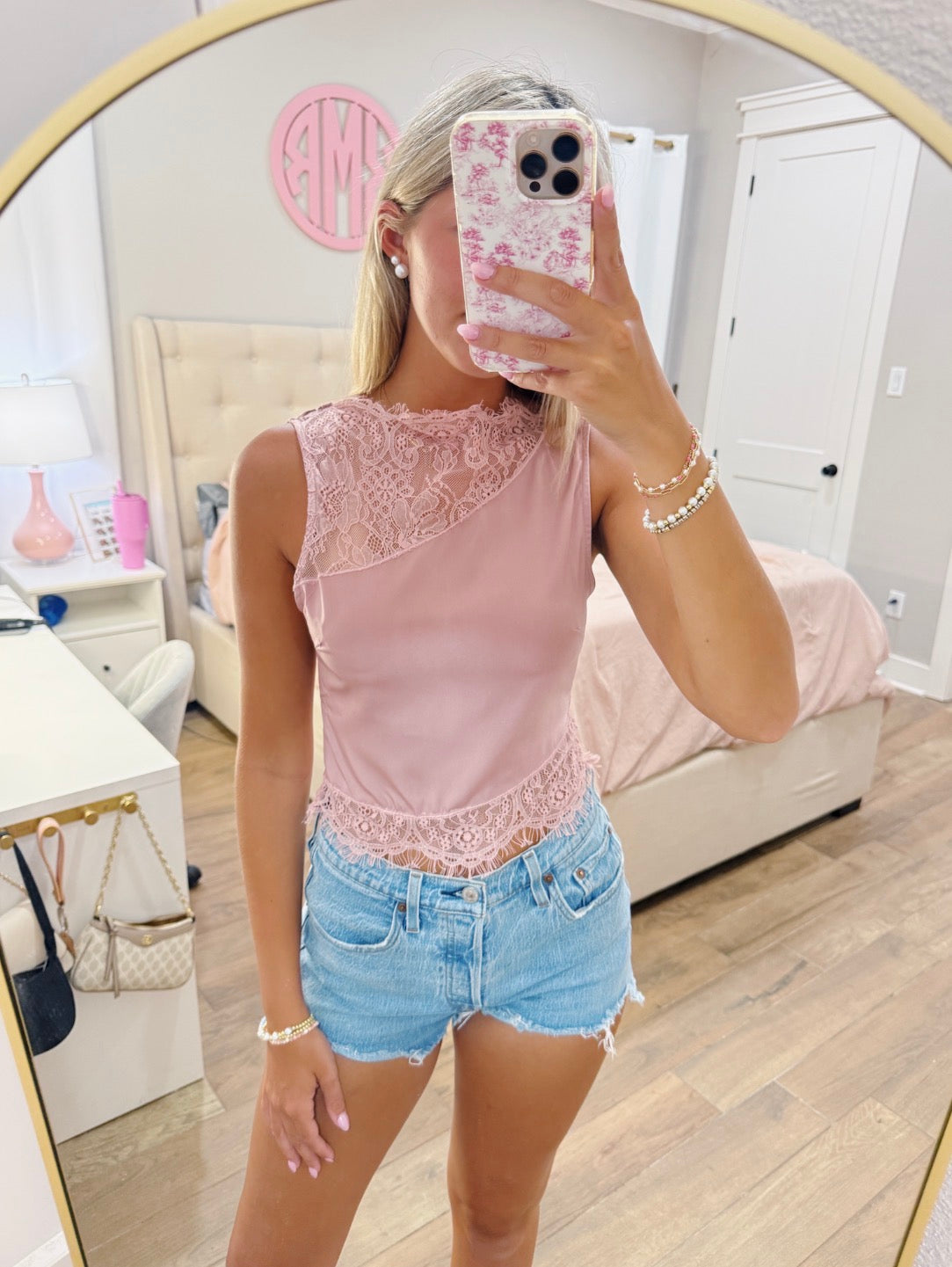 Pink Lace Asymmetrical Top