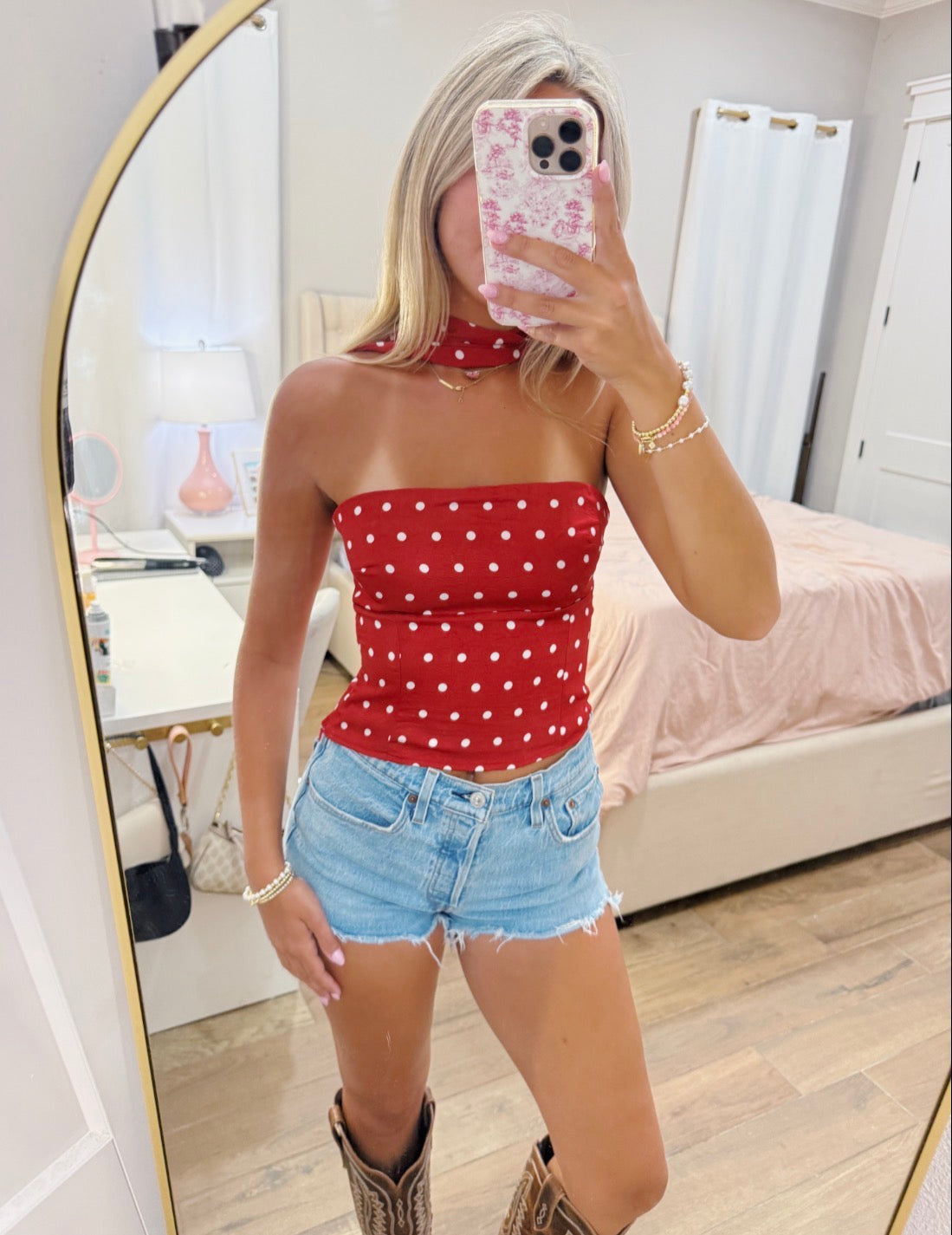 RED Dotted Scarf Top