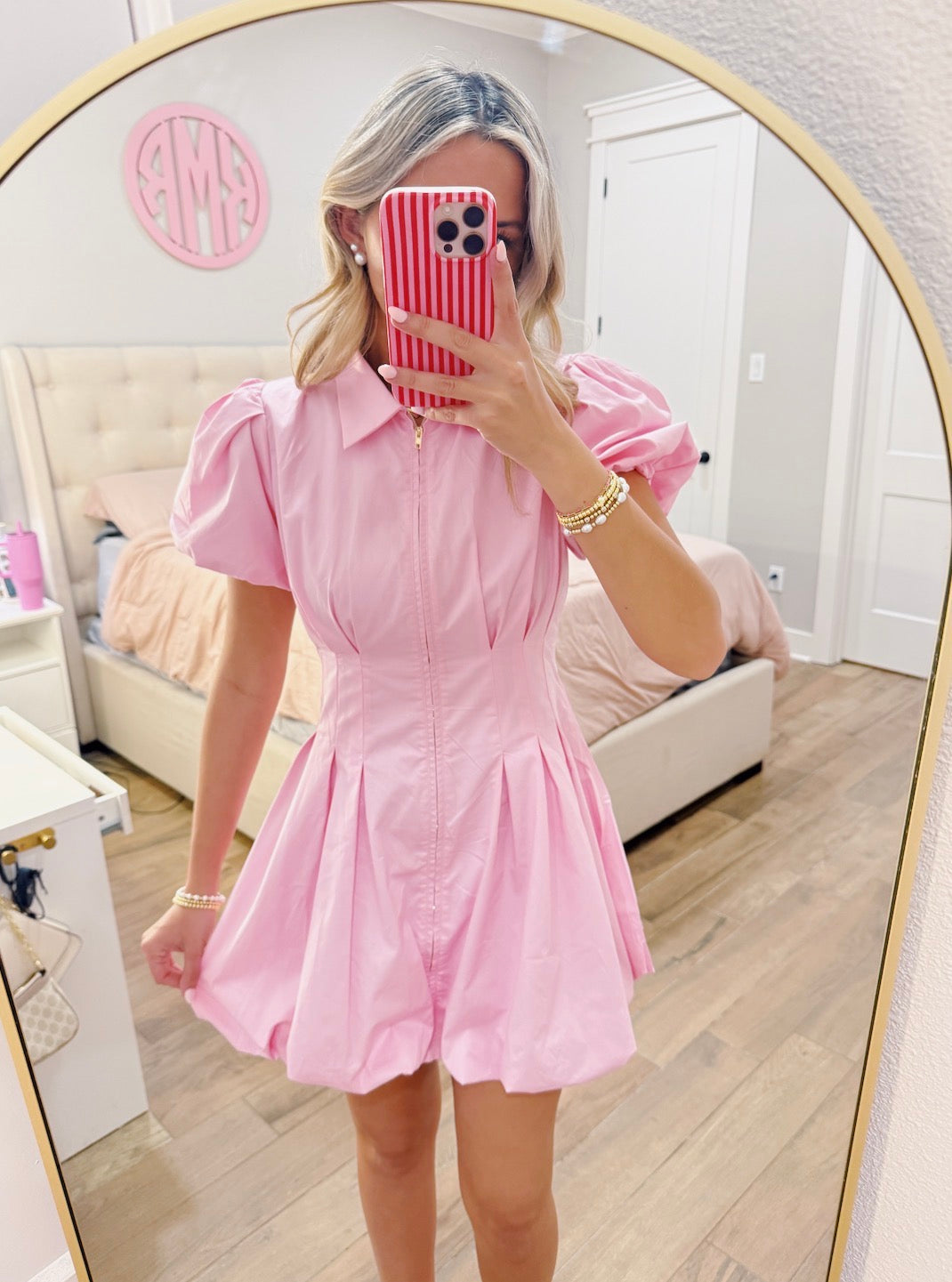 Pink Bubble Sleeve Dress