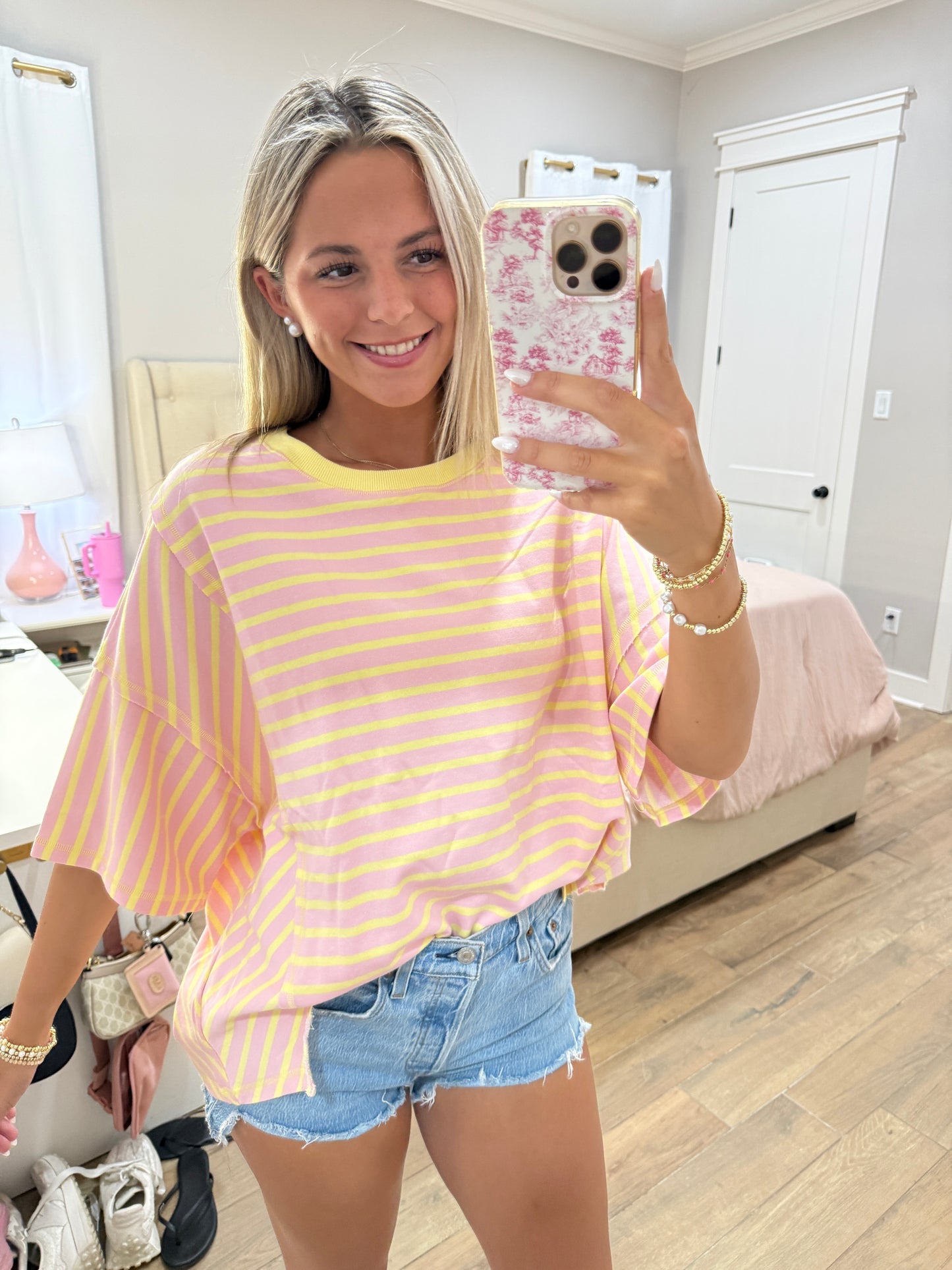 Pink Lemonade Striped Boxy Tee