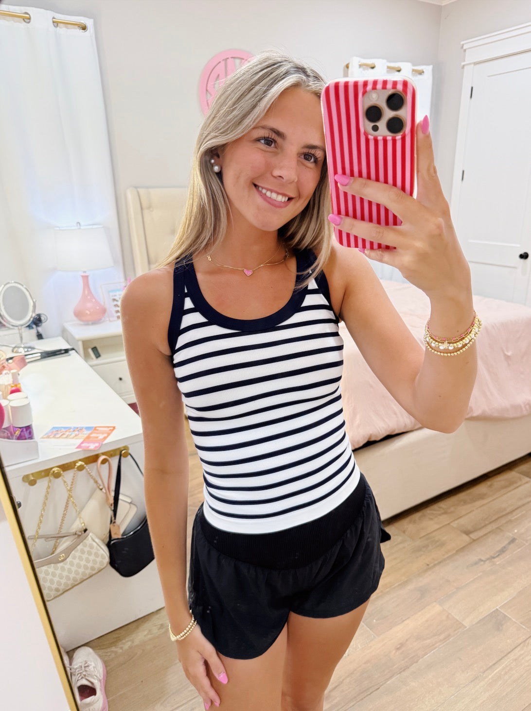 Navy Stripe Ribbed Tank