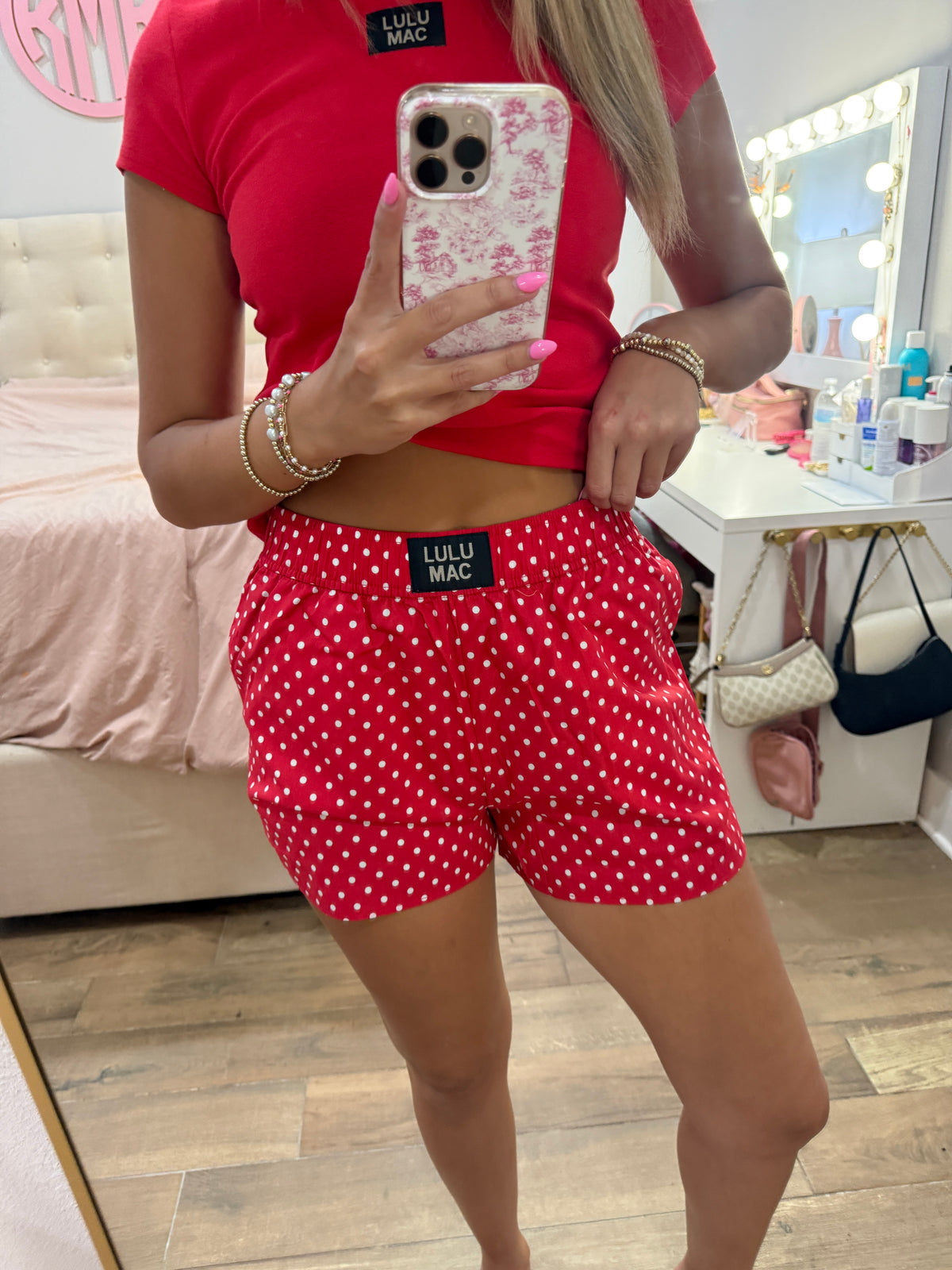 Red Polka Dot Lulu Mac Shorts