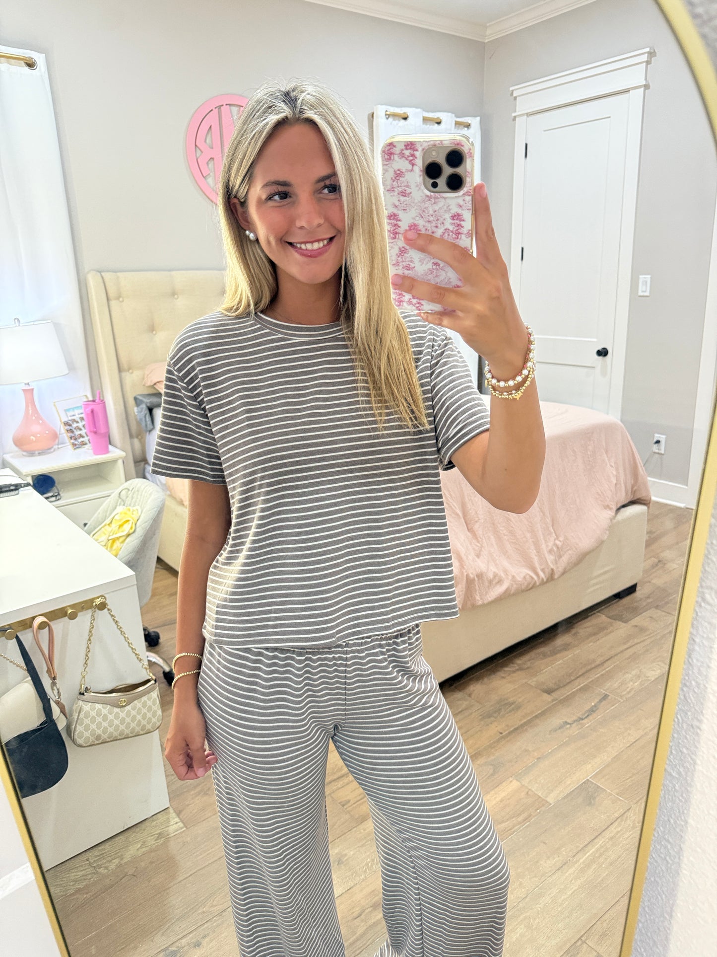 Grey Striped Lounge Set