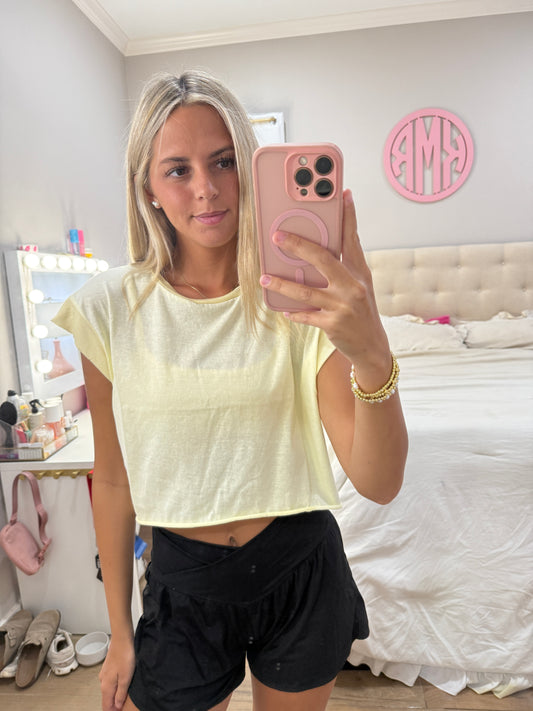 Butter Yellow Flowy Backless Top