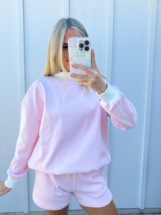 Pink Stripe Mockneck