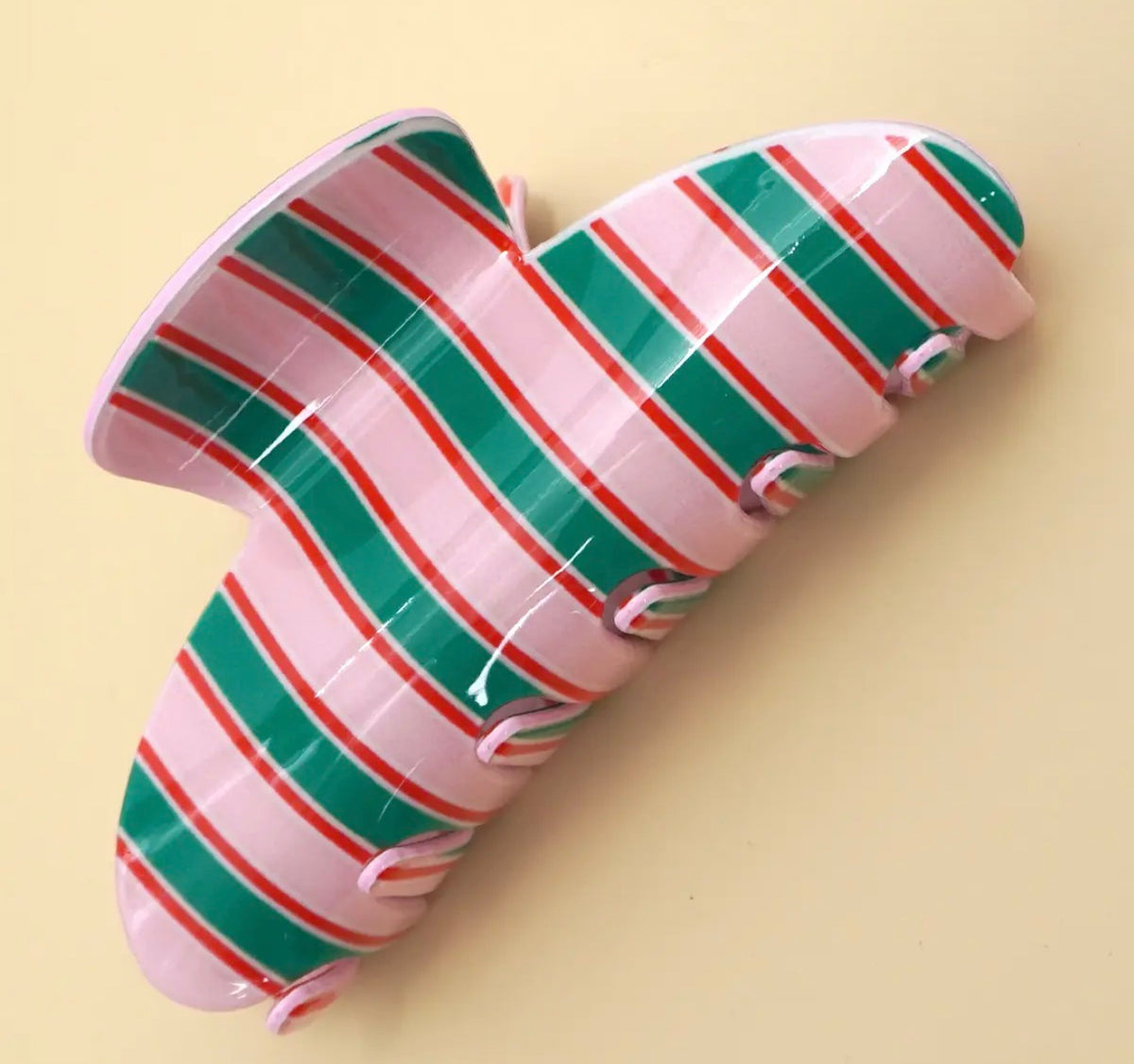Red&Green Striped Claw Clip