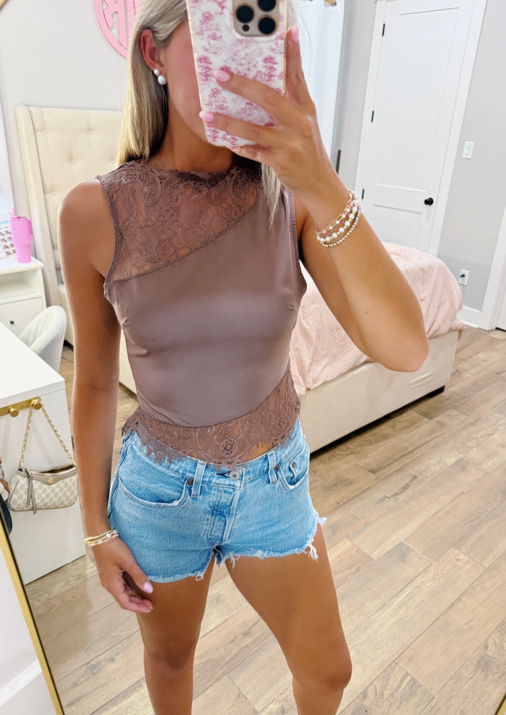 Brown Lace Asymmetrical Top