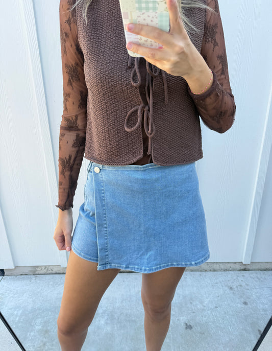 Wrap Front Denim Skort