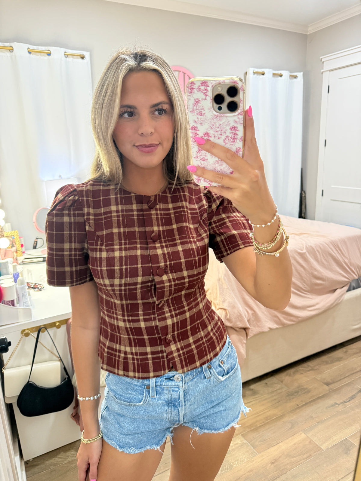 Plaid Puff Sleeve