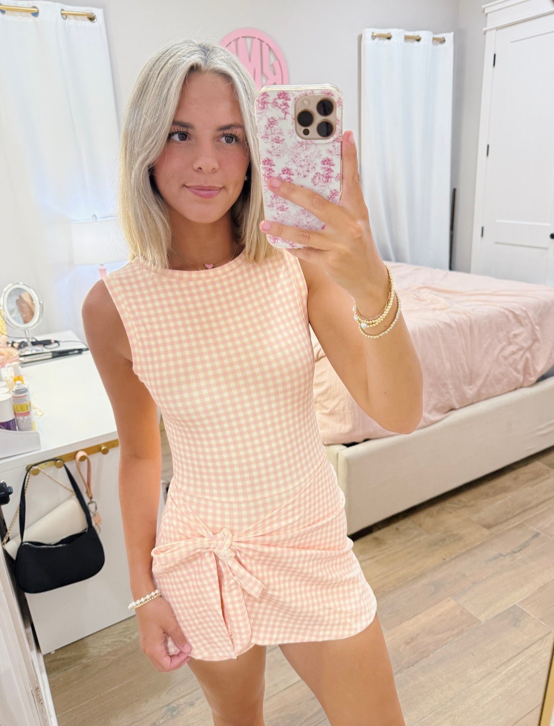Pink/Orange Gingham Wrap Romper